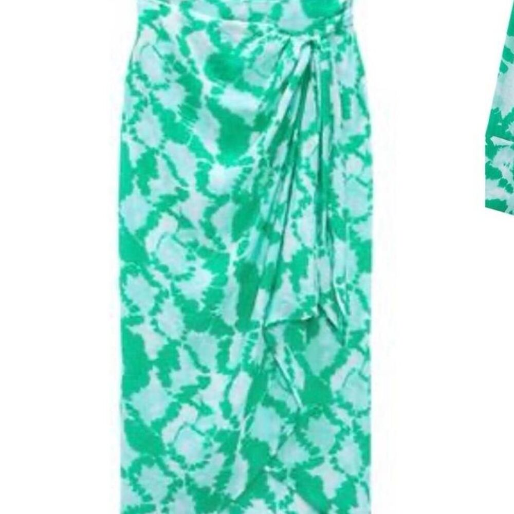Zara Green and white tie dye print sarong wrap knotted skirt